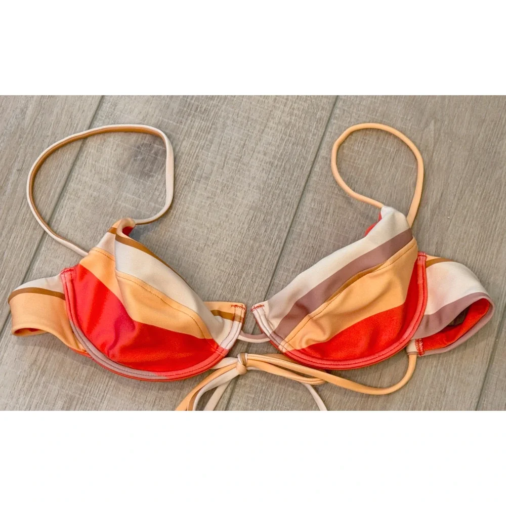 ZULU & ZEPHYR FREE PEOPLE CURVE TIE BIKINI BOTTOM STRIPE TOP SWIMSUIT 2 PC SET 8